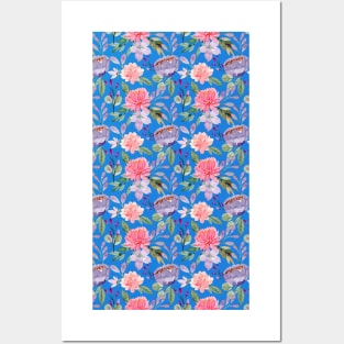 Repeated Watercolor Flower Pattern Posters and Art